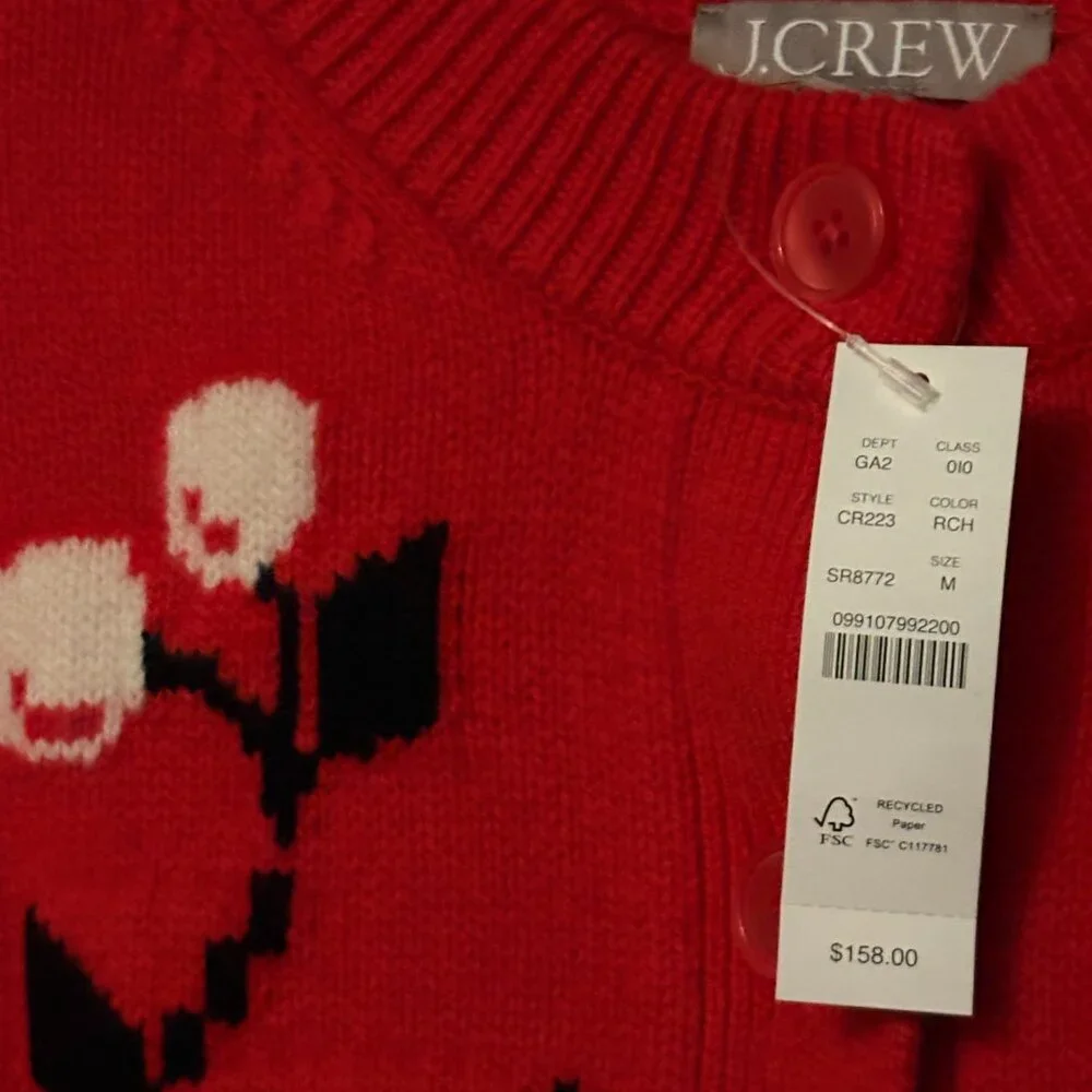 J Crew Vintage Wool Cardigan in cherry print Sz M (runs big) - Picture 3 of 13